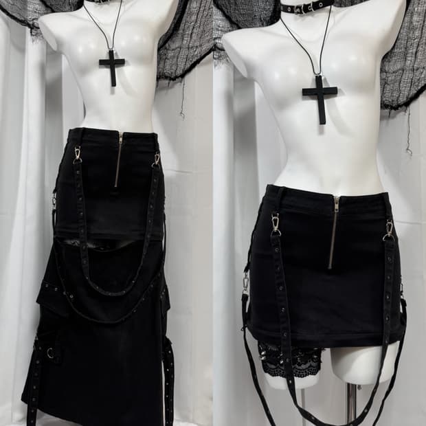 buckle mini long skirt