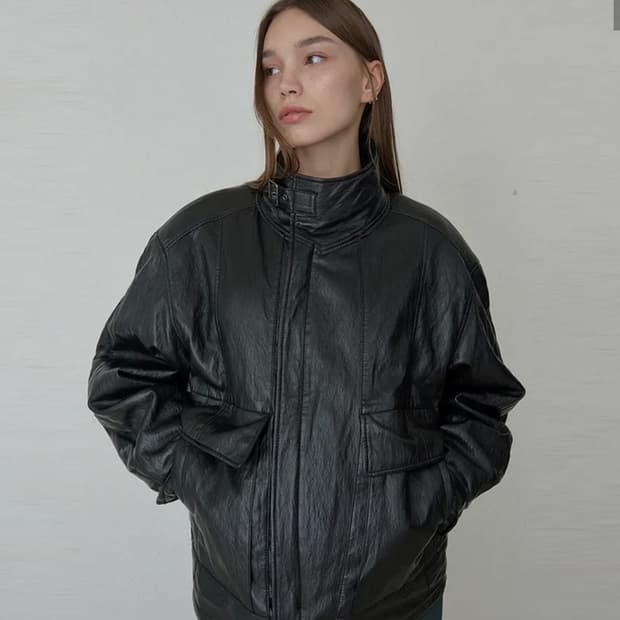 오데스 빈티지 하이넥 레더 자켓 블랙