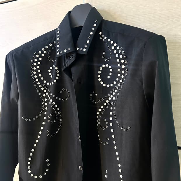 Crystal stud detail black shirt