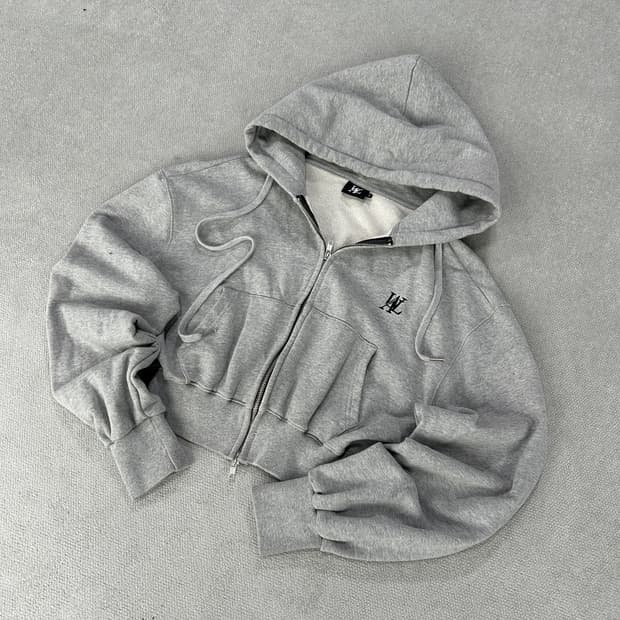 우알롱 크롭 기모 후드집업 회색 s