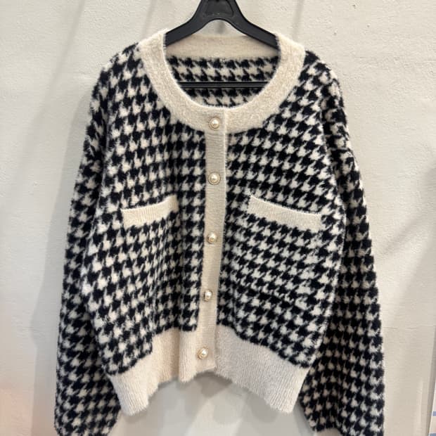 vintage 진주버튼 포인트 체크가디건