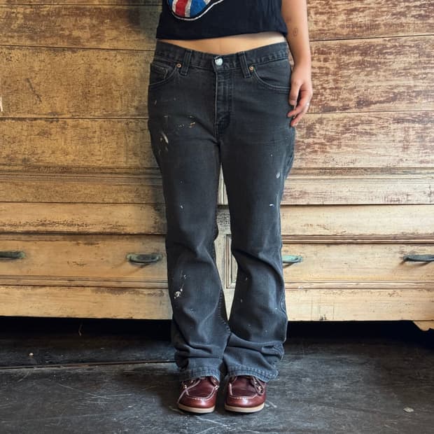 Levi’s 블랙 페인트 워싱 부츠컷 데님 팬츠