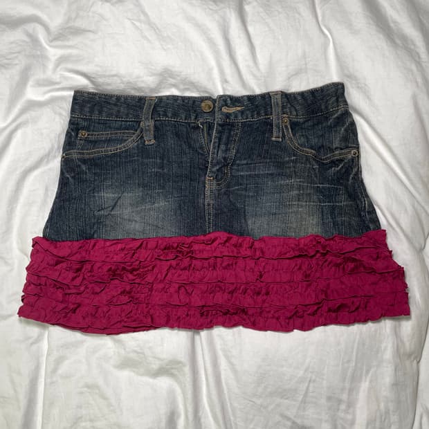 키치 빈티지 프릴 디테일 워싱 청치마 frill skirt 