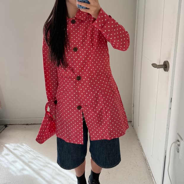 일본빈티지 핑크 도트 레인코트