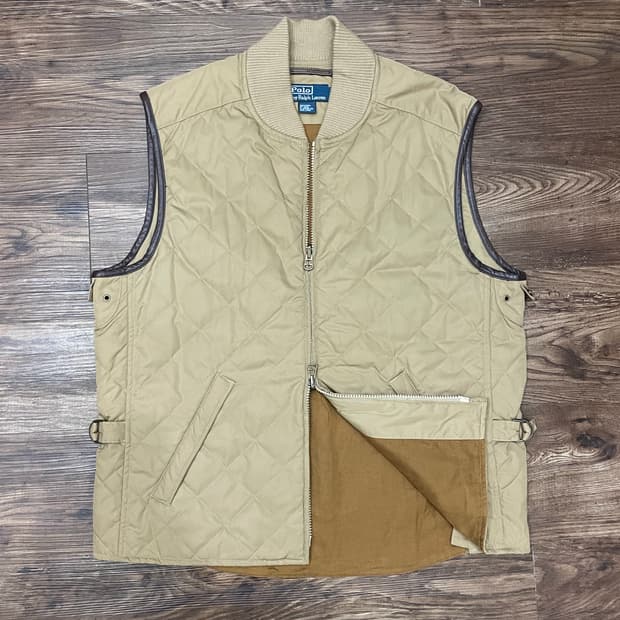 폴로 랄프로렌 가죽 트림 퀼트 베스트 베이지