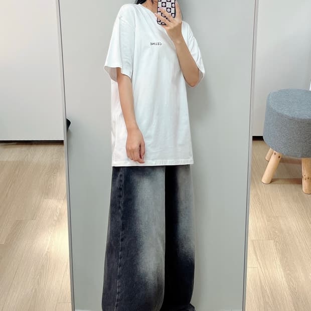 CELINE 셀린느 로고 화이트 코튼 루즈 티셔츠