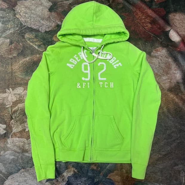 아베크롬비 빈티지 타이트핏 빅로고 라이트그린후드집업 M