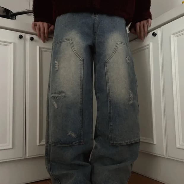 더블니 와이드 데님 팬츠 S