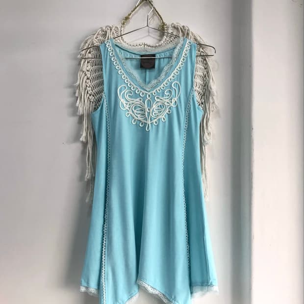 OZZ ANGELO embroidered mint slip dress