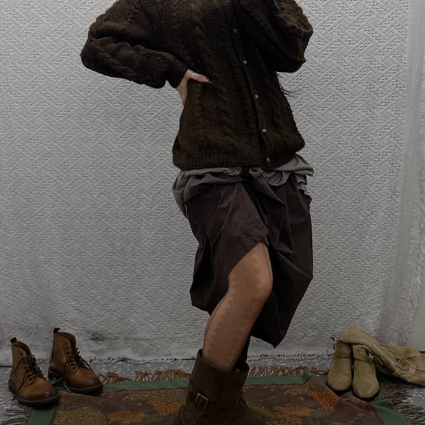 빈티지 모리 모카브라운 오버핏 니트 뜨개 가디건 K0016