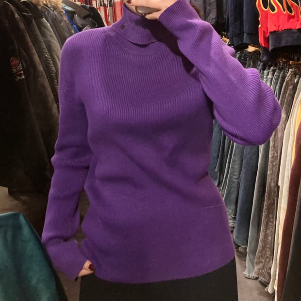 폴로 랄프로렌 목폴라 골지 니트 퍼플