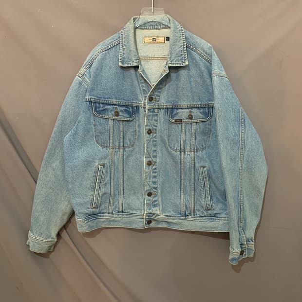 XL LEE 리 00s 빈티지 자수 워싱 데님 트러커 청자켓