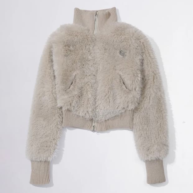 스컬프터 Faux Fur Zip-Up Jacket Pale Gray