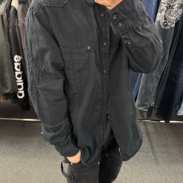 2XL)DKNY JEANS 빈티지 자수 웨스턴 블랙 긴팔셔츠