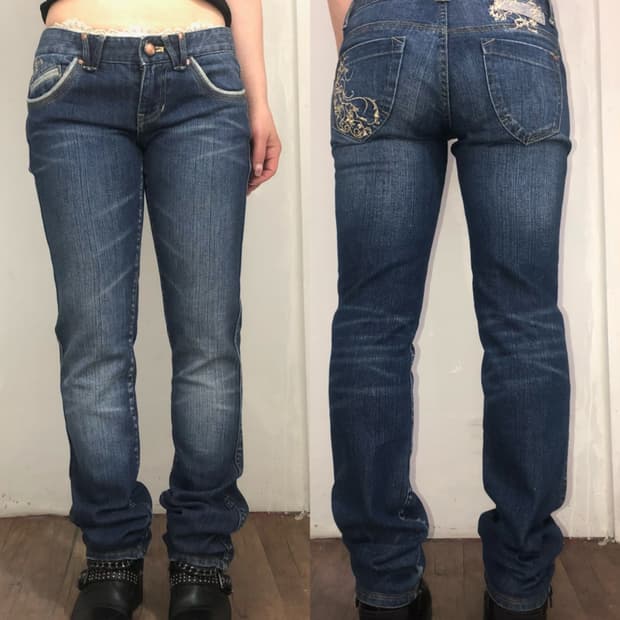 embroidery glitter lowrise denim pants
