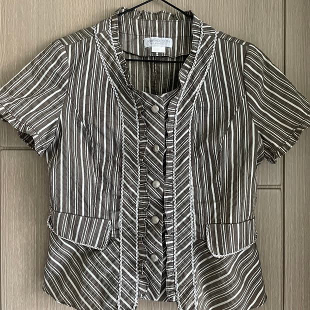 y2k 갸루 펑크 브라운 실버 스트라이프 크롭 블라우스