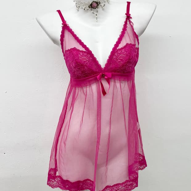 갸루 핑크 레이스 슬립