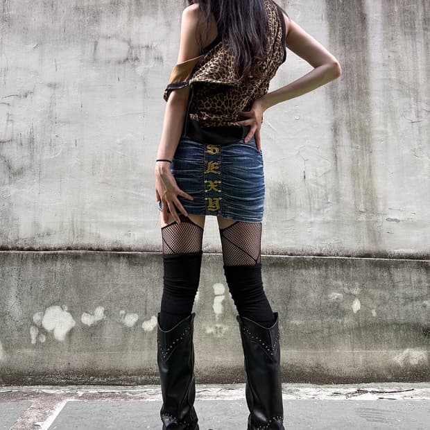 00's Gyaru Shirred Denim Mini Skirt