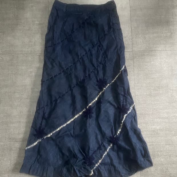 일본빈티지 Dieuacree 하구미모리걸 라떼갸루 플라워 데님롱스커트