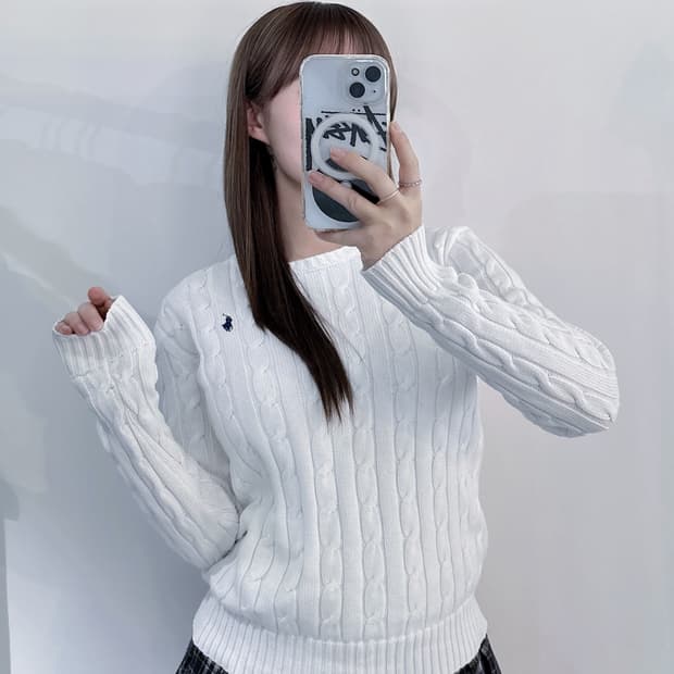 폴로랄프로렌 네이비포니 화이트 케이블 니트