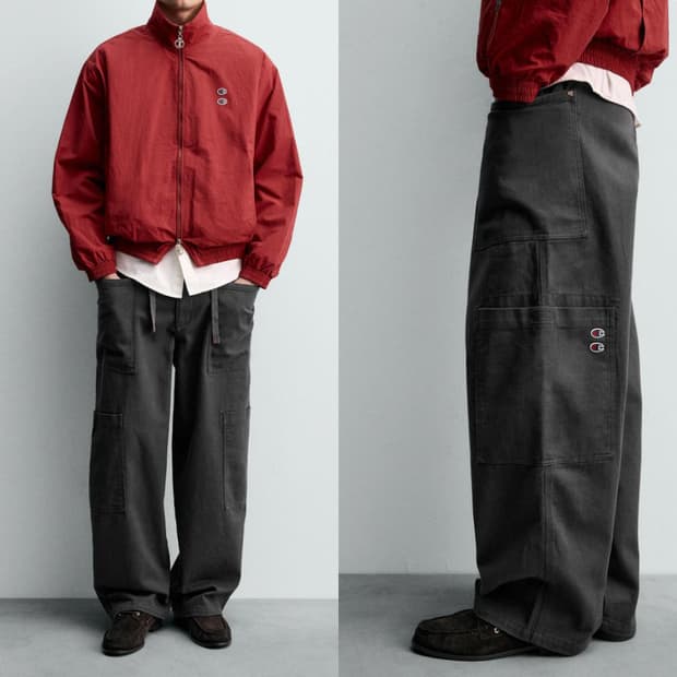 자라 x 챔피온 드로우스트링 카고 팬츠 앤트러사이트 그레이