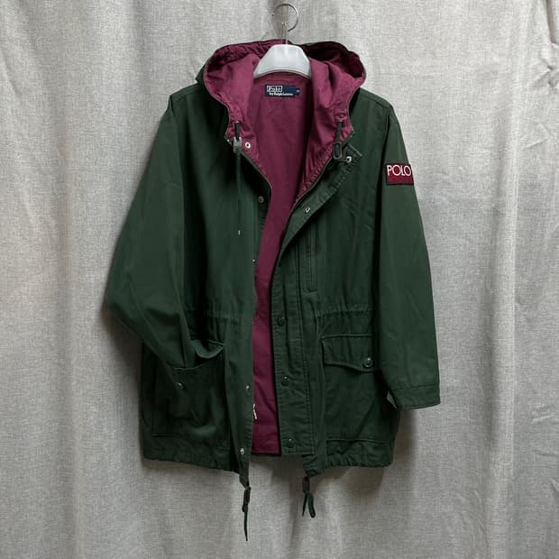90s 폴로 바이 랄프로렌 면 빈티지 후드 야상 그린파카
