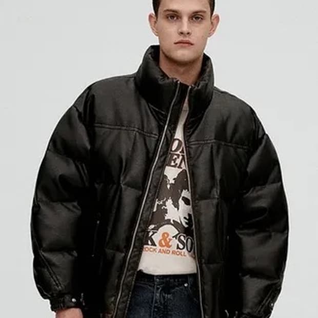 비바스튜디오 워싱 레더 덕다운 패딩 - DARK BROWN