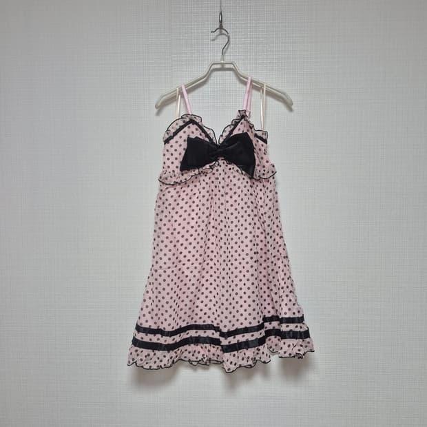 트라랄라 샘플 초고전템 핑크도트 리본원피스