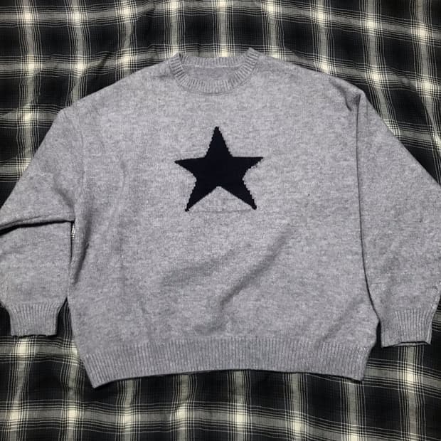재팬 헤비 빈티지 별 니트 스웨터 멜란지 그레이 오버핏