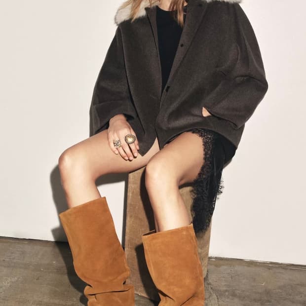 리얼 레더 와이드 카멜 스웨이드 앵클 키튼 힐 부츠