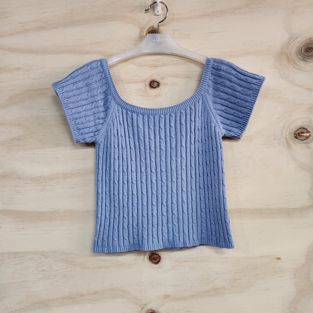 678) 케이블 니트 반팔 티셔츠