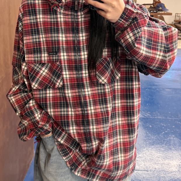 1990s Lee 리 쌍바울 체크 후드자켓