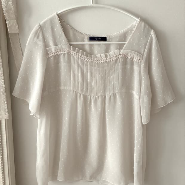 일본 빈티지 도트 반팔 블라우스