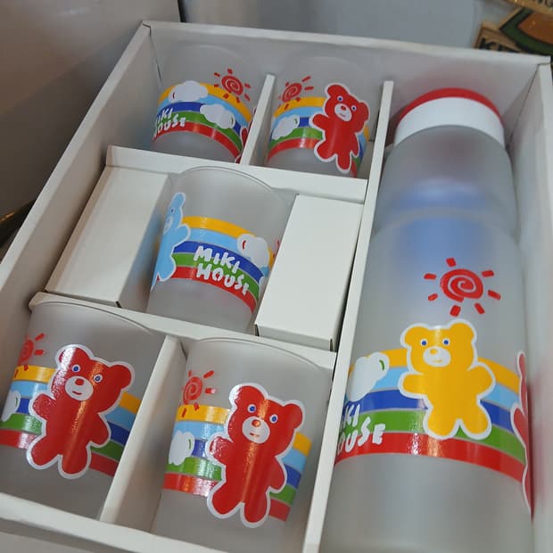 90s 미키하우스 베어 글라스 보틀,글라스 세트