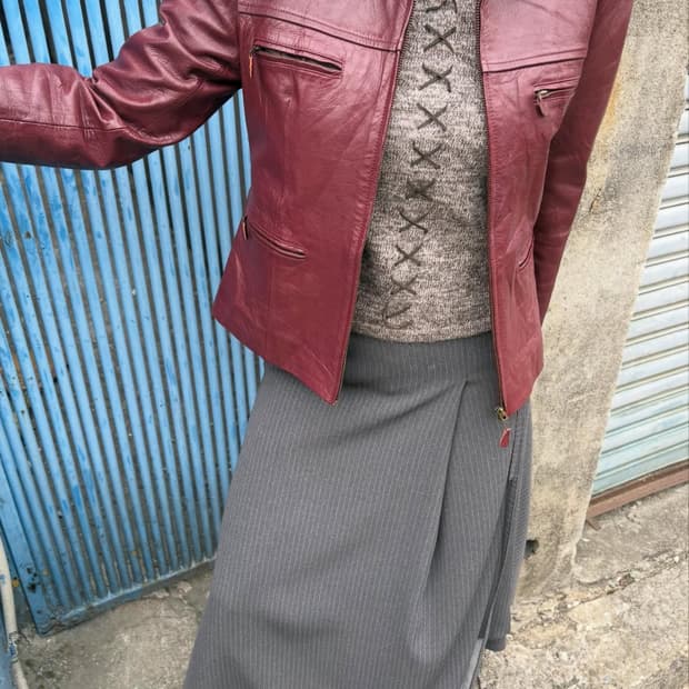 버건디 레더 재킷