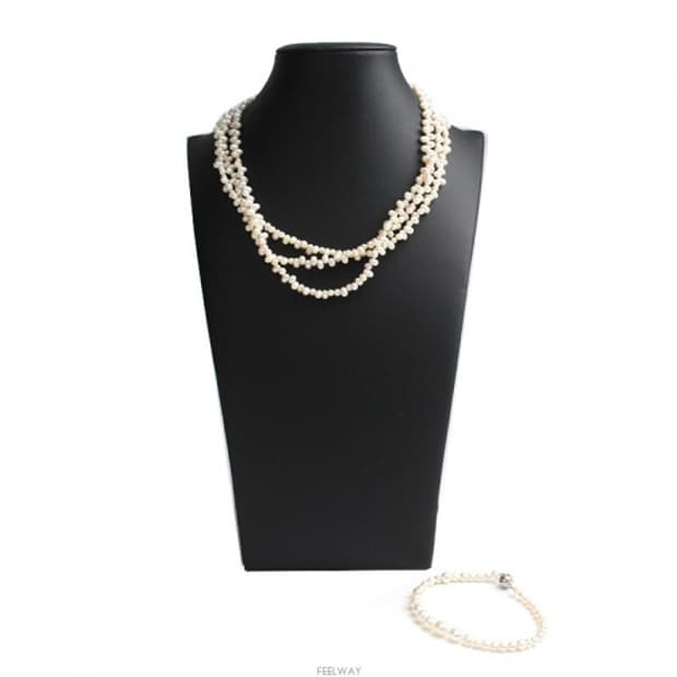 3겹 바로크 진주 목걸이 팔찌 세트