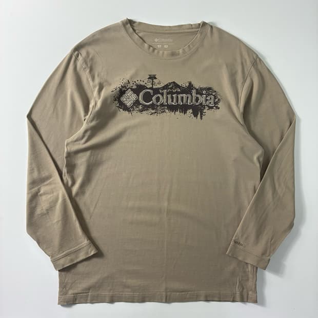 Columbia 콜롬비아 스펠아웃 프린팅 베이지 롱슬리브 티셔츠
