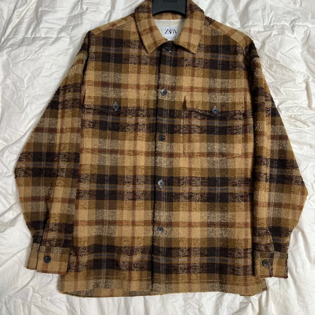 자라 부클 울 체크셔츠