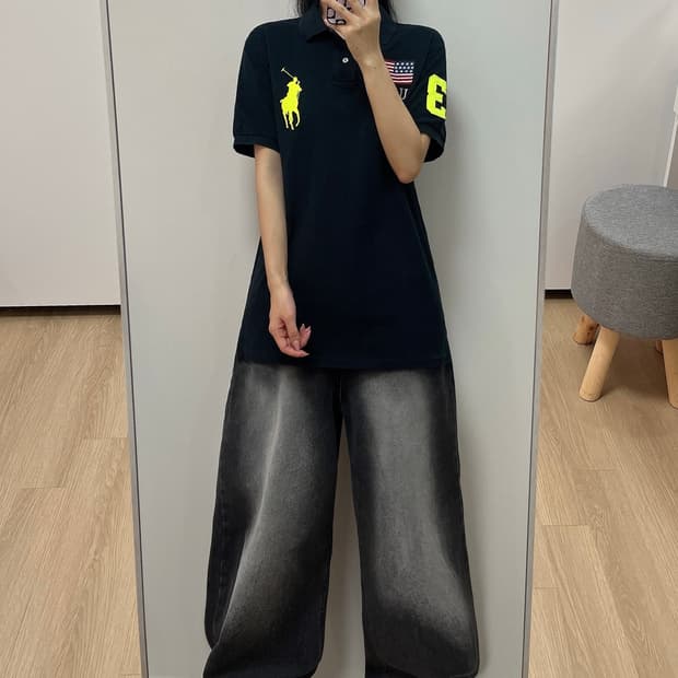 폴로 랄프로렌 빅포니 USA 성조기 블랙 반팔 카라티
