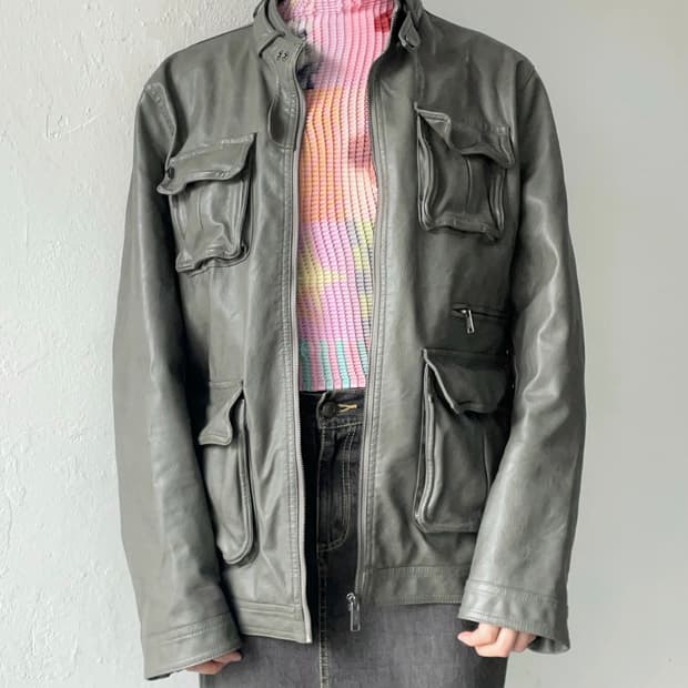 Cement gray leather field jacket