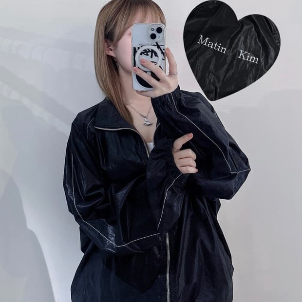 마땡킴 로고 코팅 점퍼