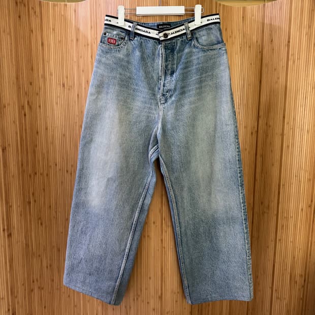 [M] 발렌시아가 블루 로고 웨이스트 진 팬츠 데님
