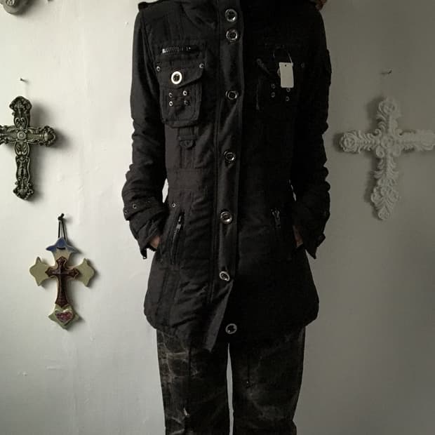 High neck padded belted jacket