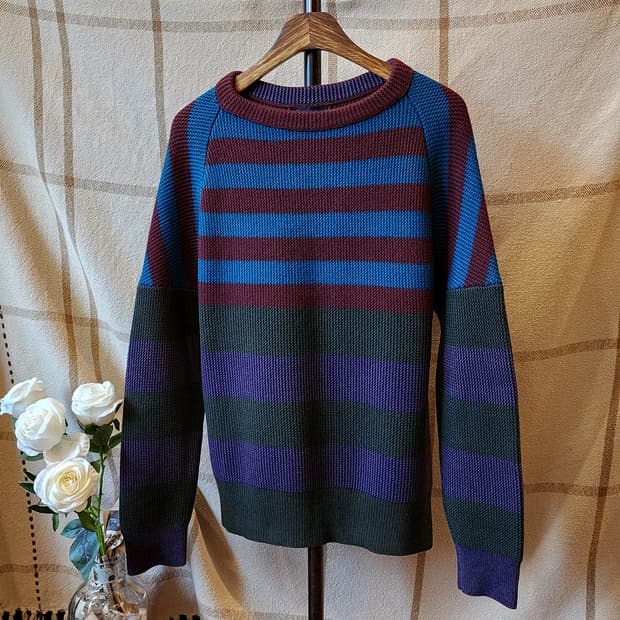 버버리 프로섬 헤비 니트 스웨터 컨트리 컬러블록 스트라이프 런웨이  L
