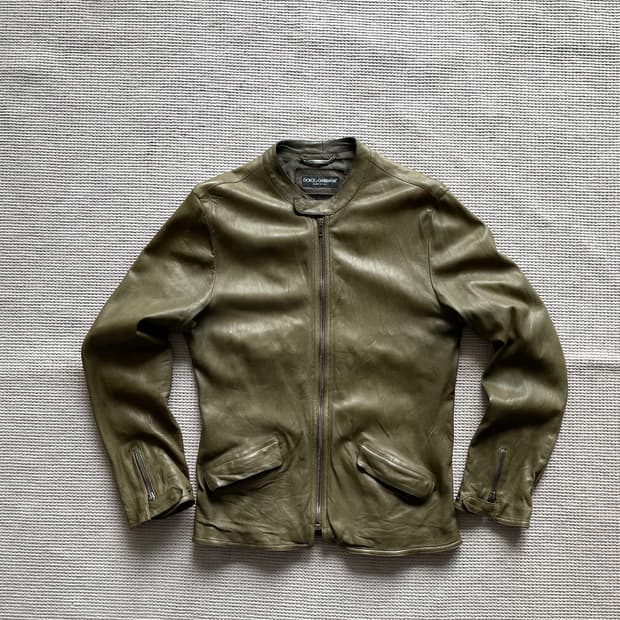 돌체앤가바나 레더 자켓 올리브 