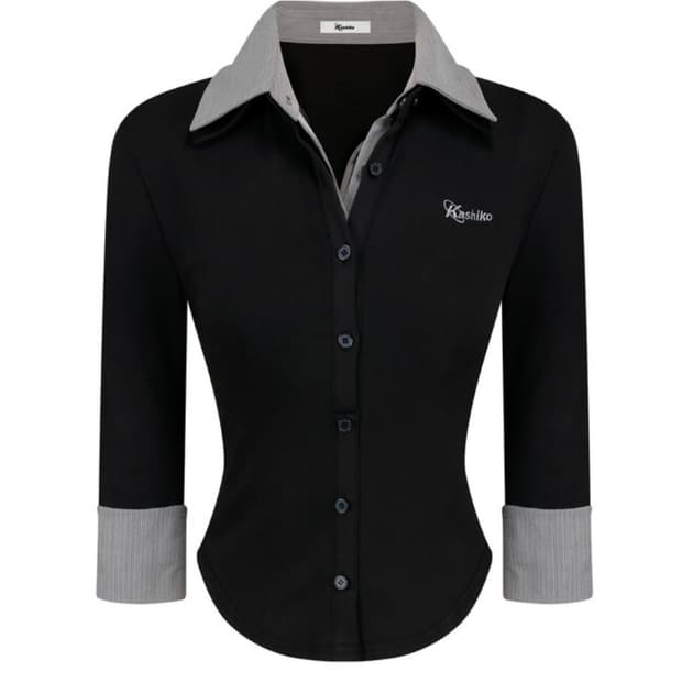 카시코 더블 카라 슬림핏 셔츠 블랙 M