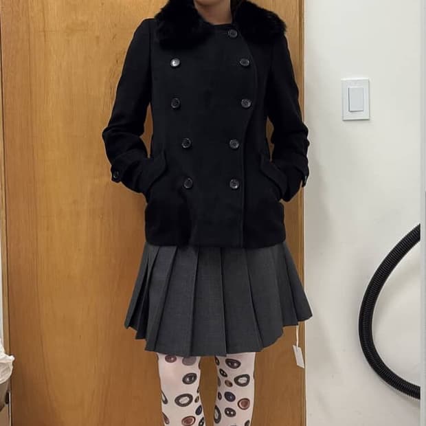 퍼 더블 버튼 코트 