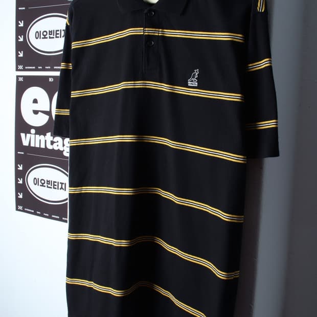 (L-XL) 캉골 반팔 카라 티셔츠 스트라이프 블랙 올드스쿨-H33001