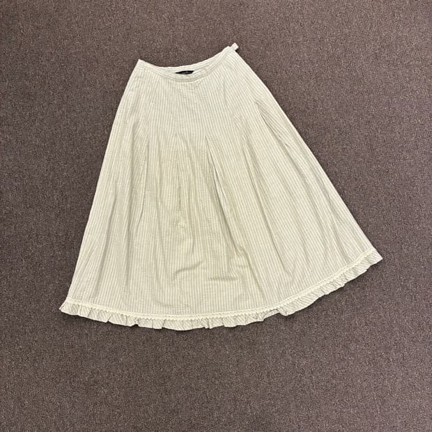 38)Grayish 빈티지 여성 레이스 디테일 프릴 줄무늬 롱스커트