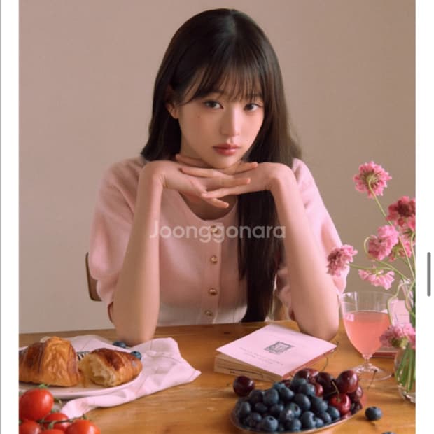 로라로라 볼륨 슬리브 하프 가디건 핑크